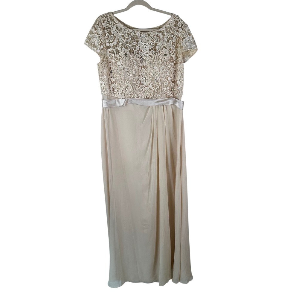 Cinderella Divine Lace Chiffon Evening Gown Women XL Champagne Sequin Prom Dress